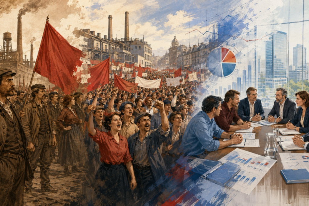 Du syndicalisme révolutionnaire aux négociations actuelles : l&rsquo;histoire économique des syndicats français